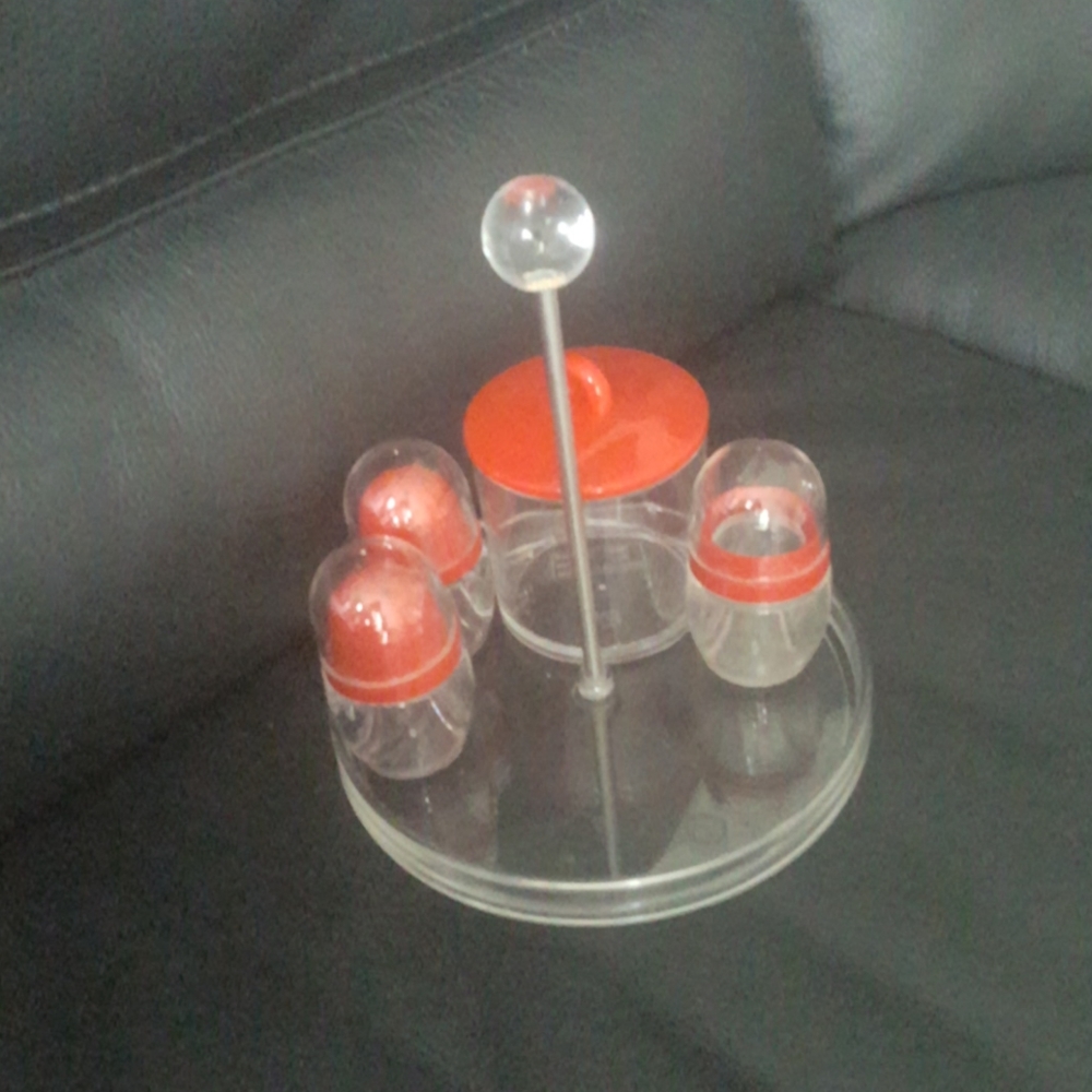 Table top s & p set. Acrylic.  Red/clear